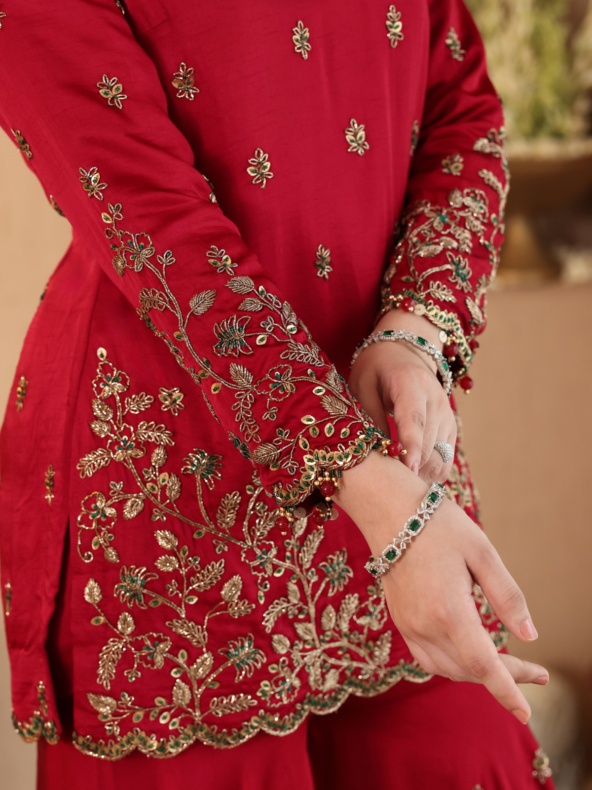 Red Hania Sharara Set