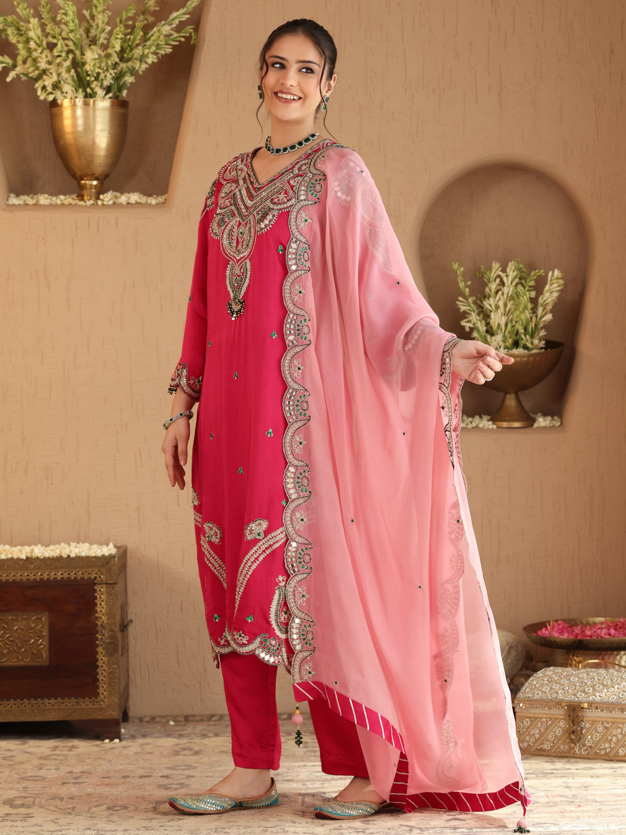 Fuchsia Pink Emerald Kurta Set