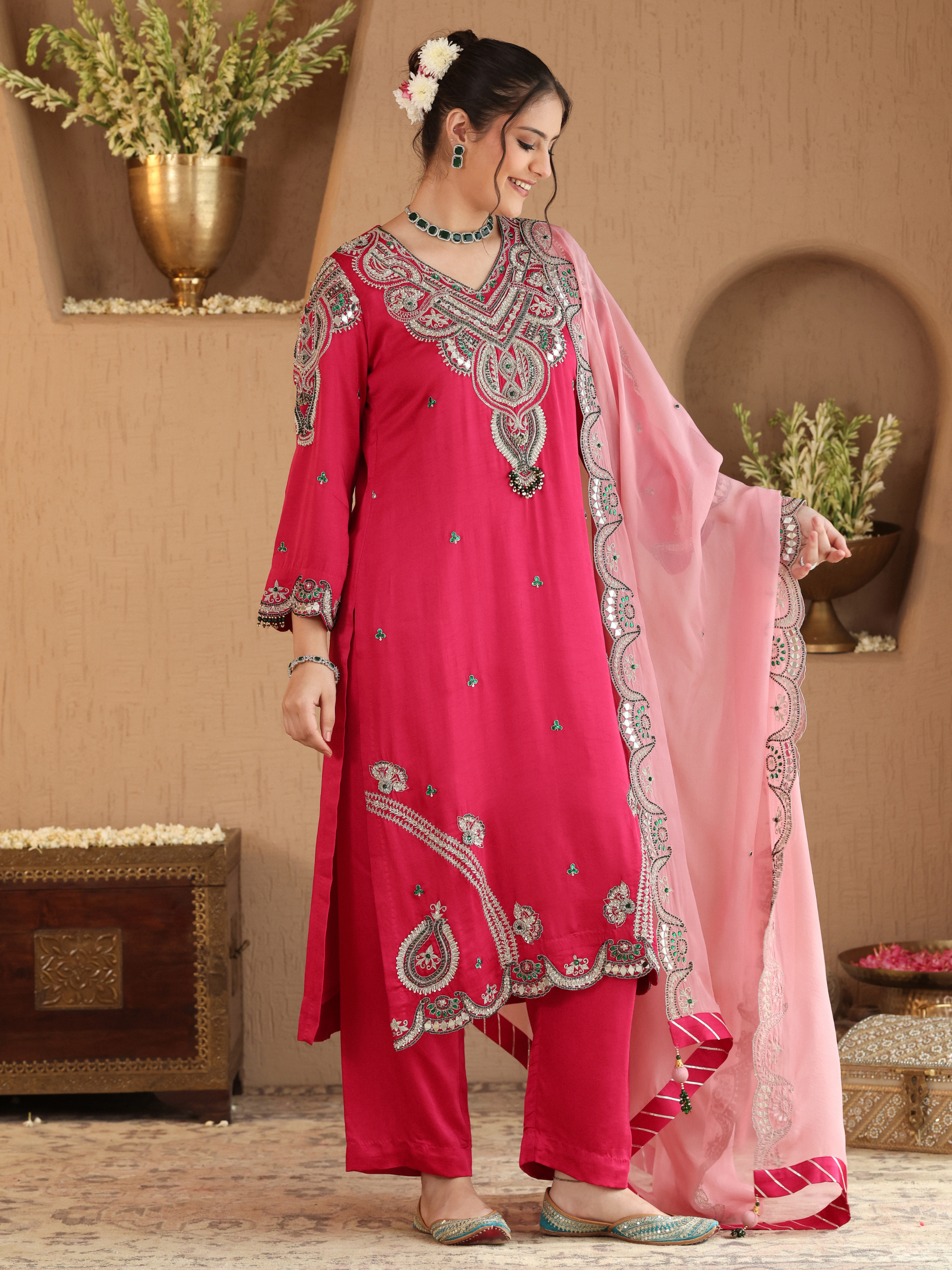 Fuchsia Pink Emerald Kurta Set