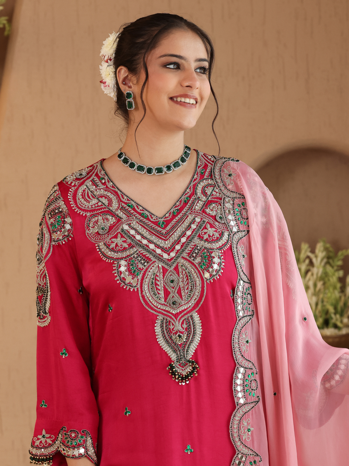 Fuchsia Pink Emerald Kurta Set