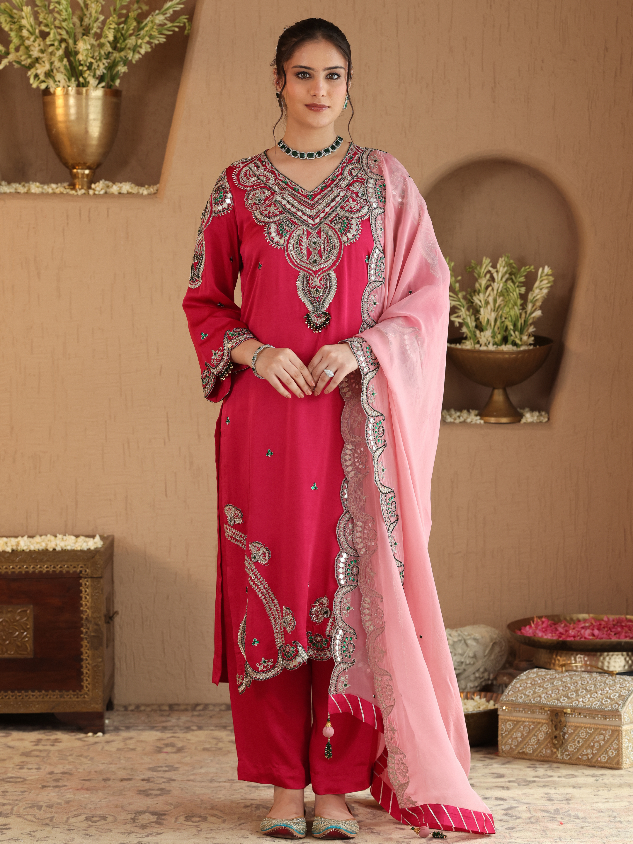 Fuchsia Pink Emerald Kurta Set