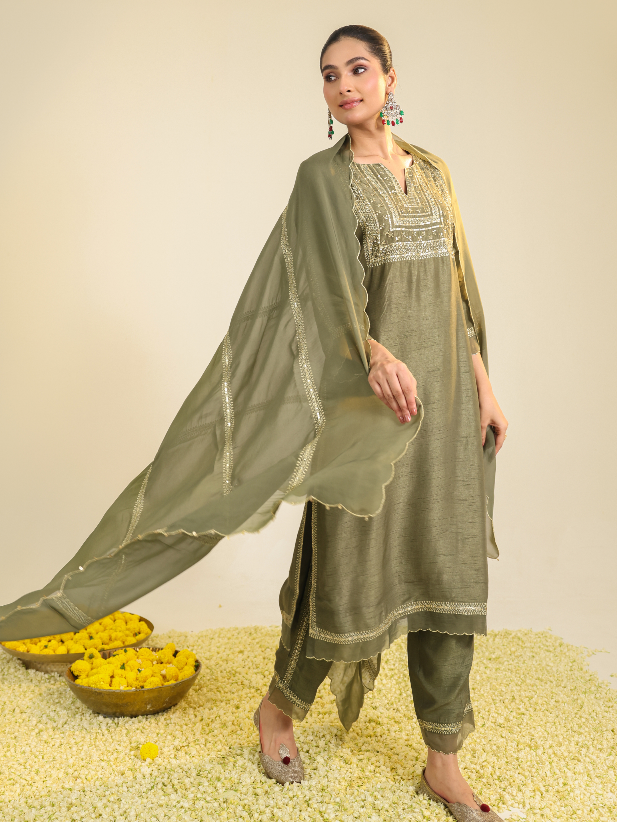 Sage Green Mughal Kurta Set