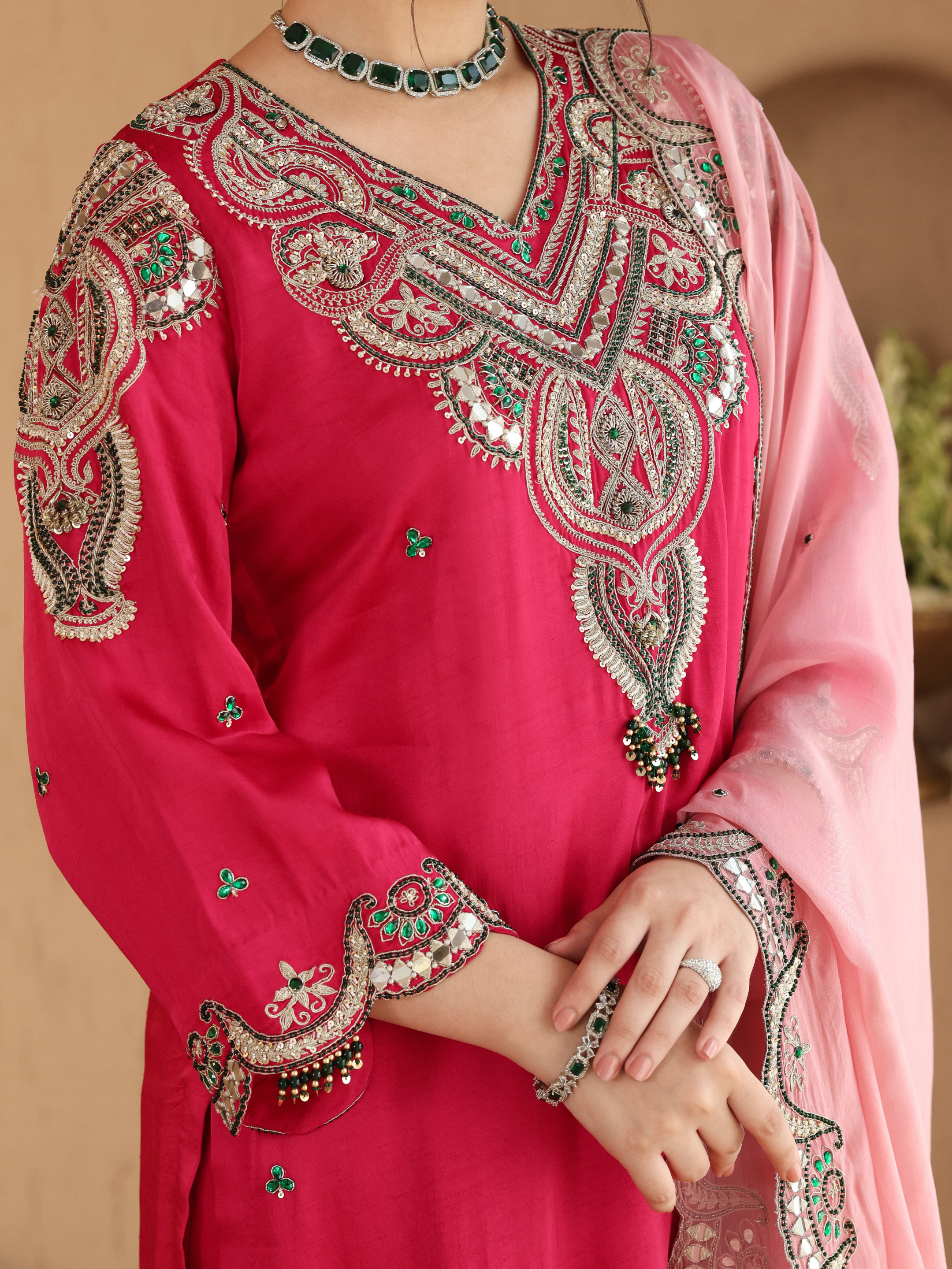 Fuchsia Pink Emerald Kurta Set