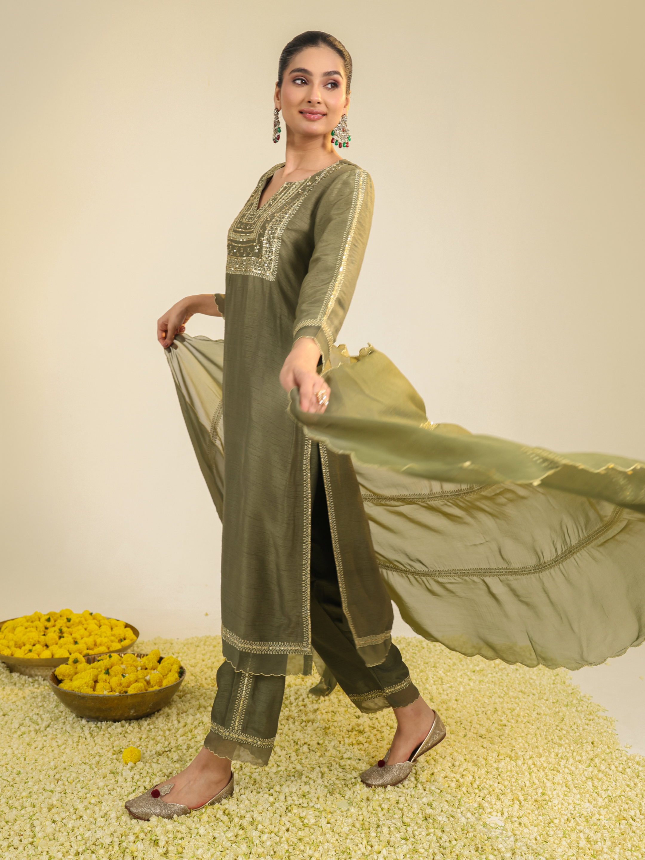 Sage Green Mughal Kurta Set