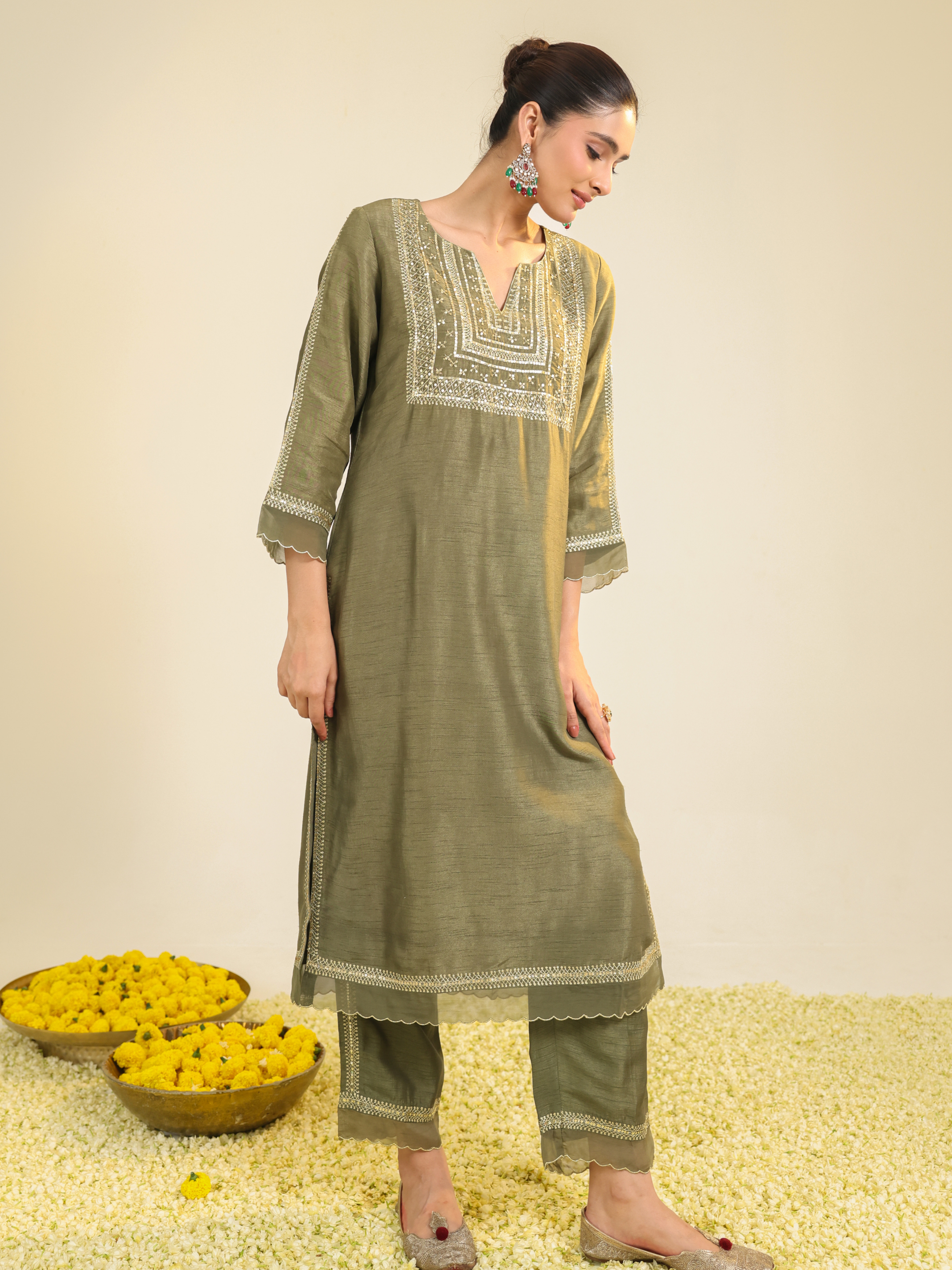 Sage Green Mughal Kurta Set