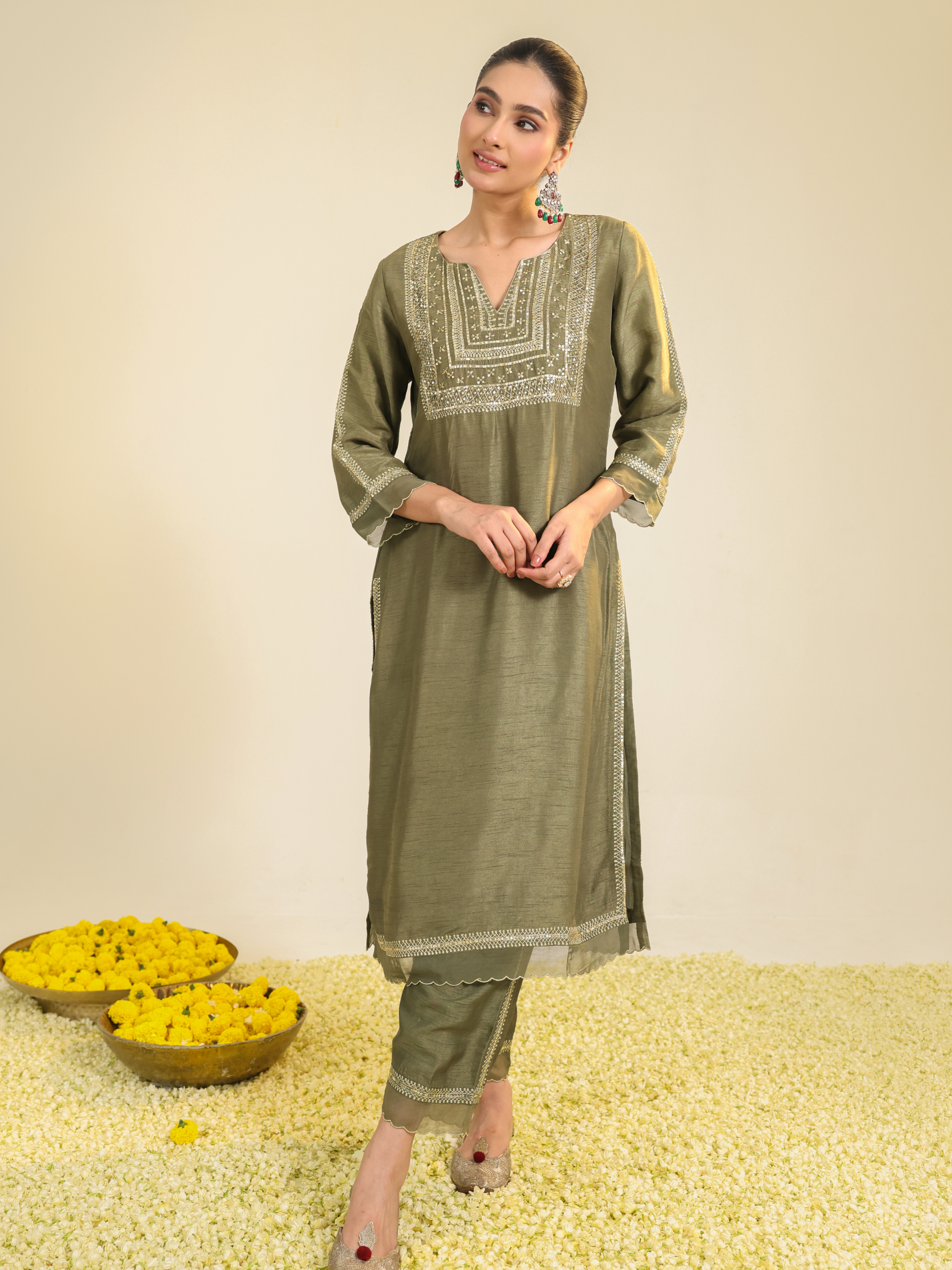 Sage Green Mughal Kurta Set