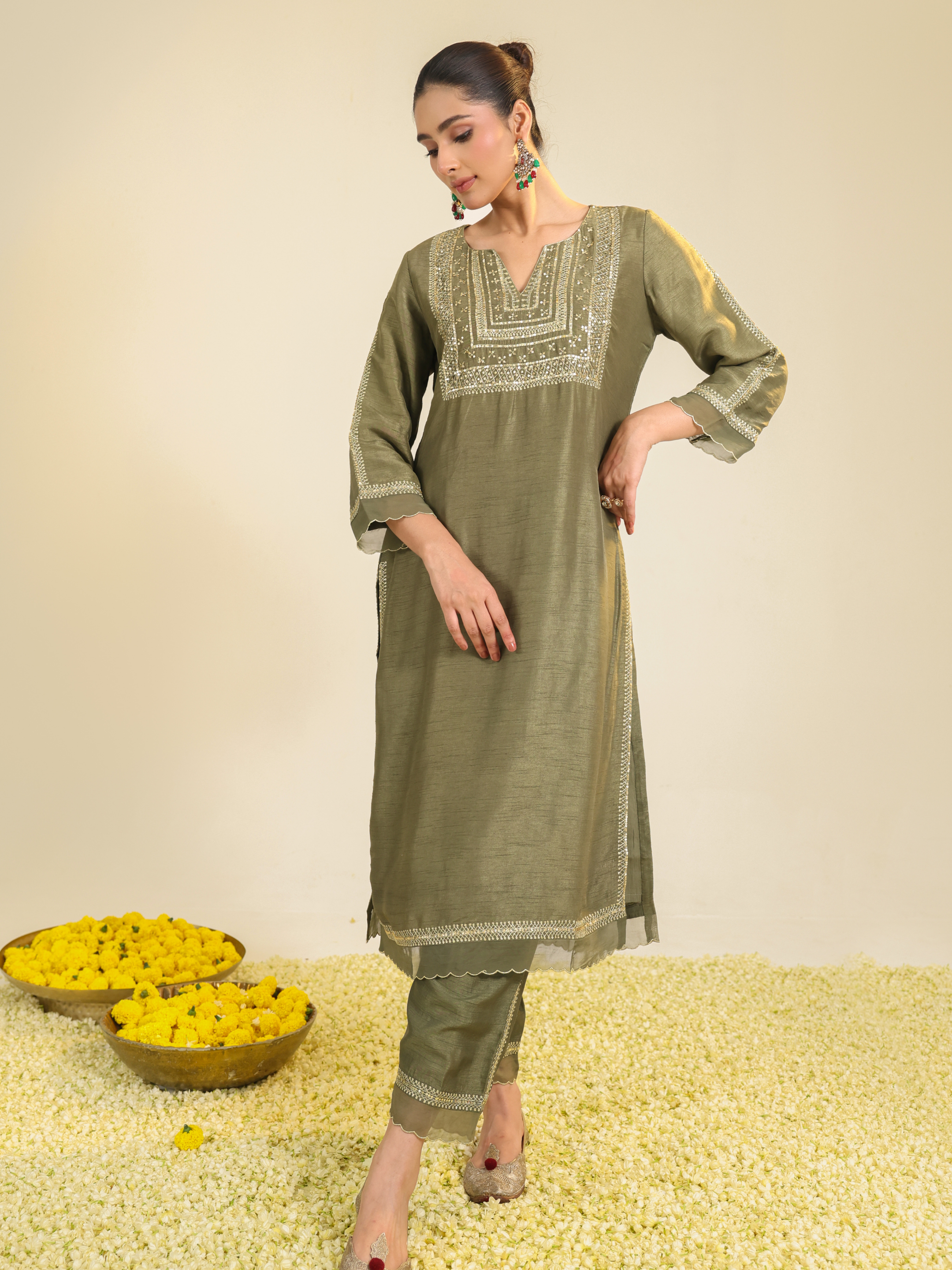 Sage Green Mughal Kurta Set